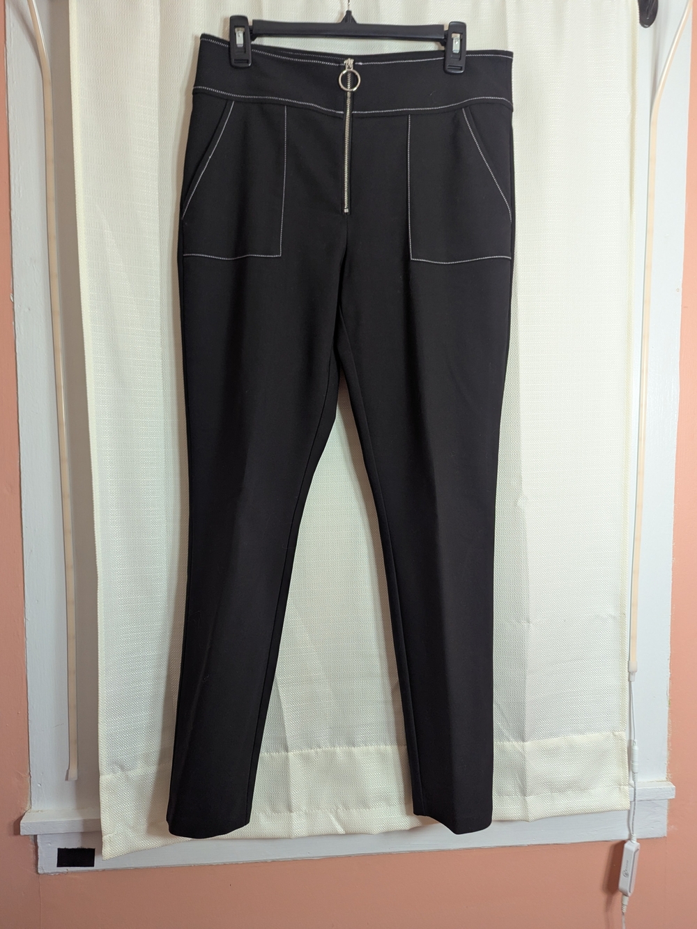 INC International Concepts Black Skinny Ponte Pants with Silver Ring Zip